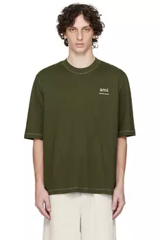 Хлопковая футболка Ami Paris, цвет loden