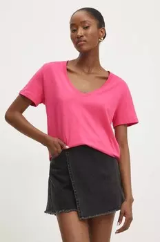 Хлопковая футболка Answear Lab, розовый