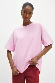 Хлопковая футболка Answear Lab, розовый