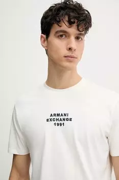 Хлопковая футболка Armani Exchange, бежевый