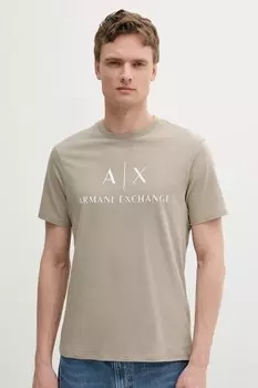 Хлопковая футболка Armani Exchange, бежевый