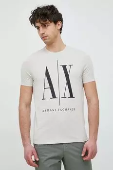 Хлопковая футболка Armani Exchange, бежевый