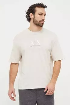 Хлопковая футболка Armani Exchange, бежевый