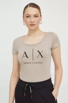 Хлопковая футболка Armani Exchange, бежевый