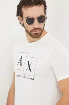 Хлопковая футболка Armani Exchange, бежевый