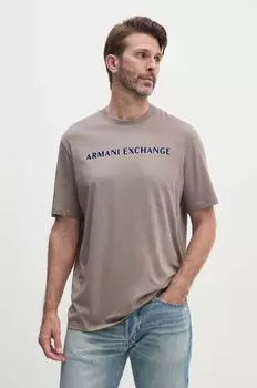Хлопковая футболка Armani Exchange, бежевый