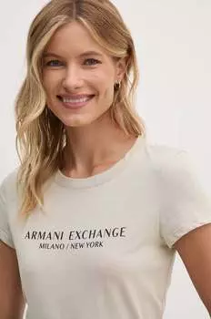 Хлопковая футболка Armani Exchange, бежевый