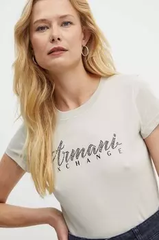 Хлопковая футболка Armani Exchange, бежевый