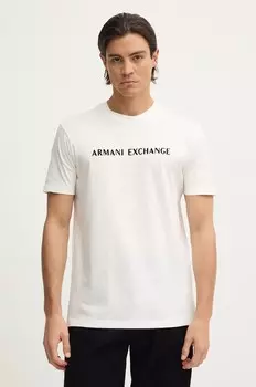 Хлопковая футболка Armani Exchange, бежевый