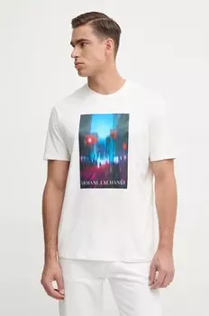Хлопковая футболка Armani Exchange, бежевый