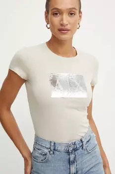 Хлопковая футболка Armani Exchange, бежевый