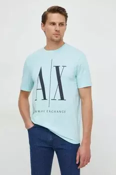 Хлопковая футболка Armani Exchange, бирюзовый