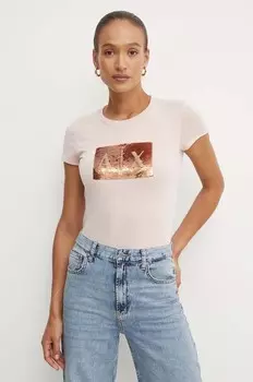Хлопковая футболка Armani Exchange, розовый