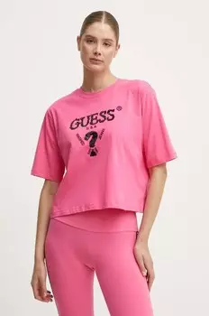 Хлопковая футболка AURLIE Guess, розовый