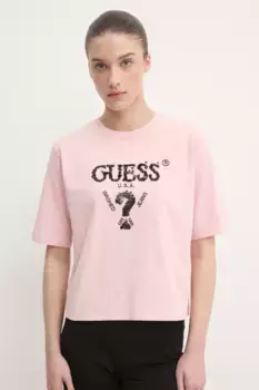 Хлопковая футболка AURLIE Guess, розовый