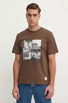 Хлопковая футболка AWEST Pepe Jeans, коричневый