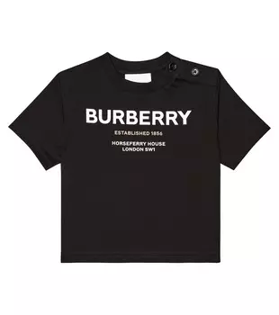 Хлопковая футболка baby horseferry Burberry Kids, черный