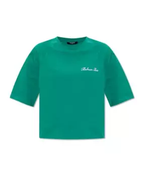 Хлопковая футболка Balmain, зеленый