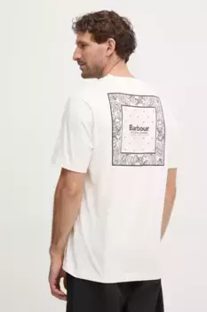 Хлопковая футболка Barbour, бежевый