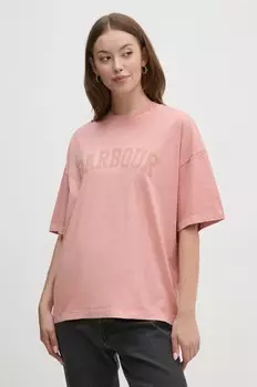 Хлопковая футболка Barbour, розовый