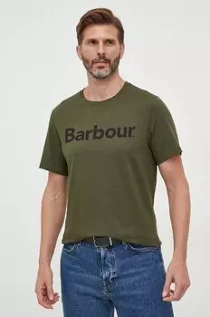 Хлопковая футболка Barbour, зеленый