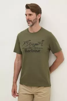 Хлопковая футболка Barbour, зеленый