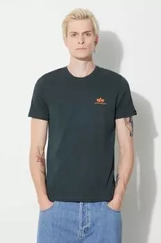 Хлопковая футболка , базовая футболка с маленьким логотипом Alpha Industries, бирюзовый