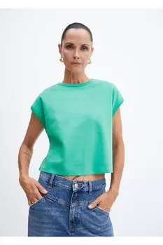 Хлопковая футболка без рукавов Mango, зеленый