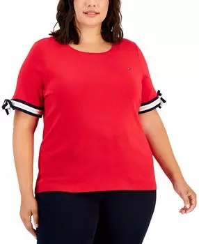 Хлопковая футболка больших размеров с завязками на рукавах Tommy Hilfiger
