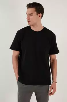 Хлопковая футболка большого размера с круглым вырезом и одним карманом 5902305 Buratti, черный