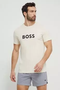 Хлопковая футболка Boss, бежевый