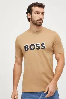 Хлопковая футболка Boss, бежевый