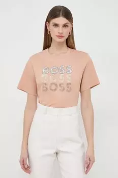 Хлопковая футболка Boss, бежевый