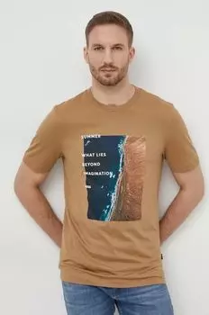 Хлопковая футболка Boss, бежевый