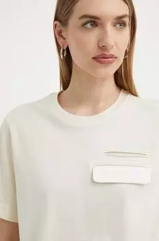 Хлопковая футболка Boss, бежевый