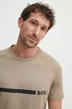 Хлопковая футболка Boss, бежевый