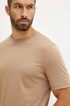 Хлопковая футболка Boss, бежевый