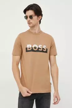 Хлопковая футболка BOSS Boss, бежевый