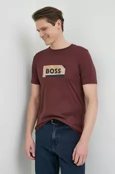 Хлопковая футболка BOSS Boss, бордовый