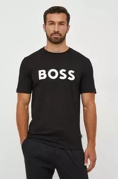 Хлопковая футболка BOSS Boss, черный