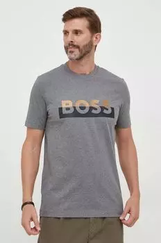 Хлопковая футболка BOSS Boss, серый