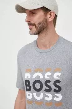 Хлопковая футболка BOSS Boss, серый