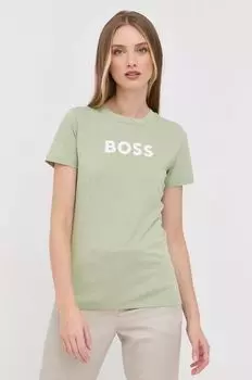 Хлопковая футболка BOSS Boss, зеленый