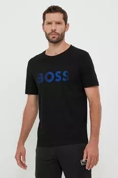 Хлопковая футболка Boss, черный