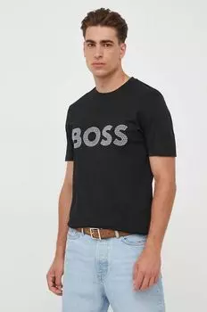 Хлопковая футболка Boss, черный