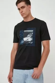 Хлопковая футболка Boss, черный