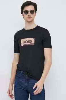 Хлопковая футболка Boss, черный