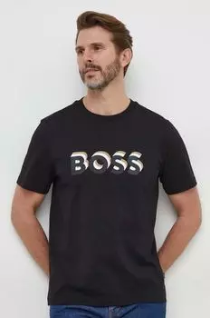 Хлопковая футболка Boss, черный
