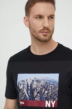 Хлопковая футболка Boss, черный