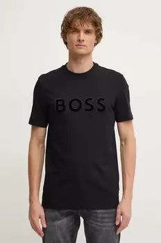 Хлопковая футболка BOSS, черный